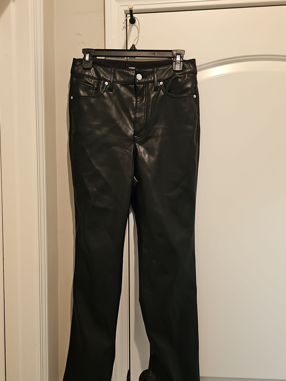 Express Black Faux Leather Straight-Leg Jeans for Women